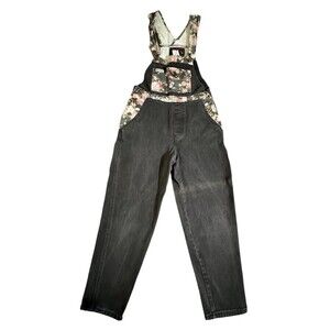 Vintage 80s Not Guilty Girls Floral Black Overalls Pants S/M READ MORE
